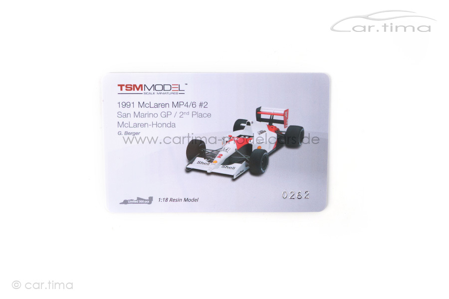 McLaren-Honda MP4/6 San Marino GP 1991 Gerhard Berger TSM 1:18 TSM151822R
