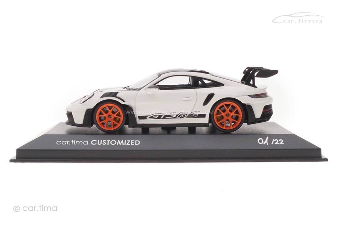 Porsche 911 (992) GT3 RS Weissach Paket Weiß/Gulforange Minichamps car.tima CUSTOMIZED 1:43